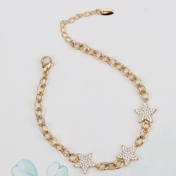 "Rose Gold Plated Star Charm Bracelet with Adjustable Chain, XPBL0915 - Picture 1 of 13